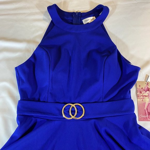 Royal Blue Emerald Sundae Cocktail dress with Gold emblem self Belt Size 11 NWT - Picture 7 of 12